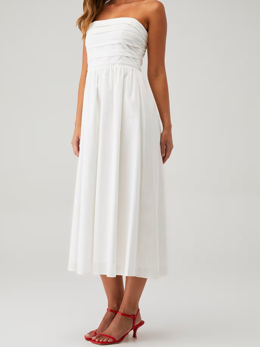 Wayf White Strapless Cotton Midi Dress M